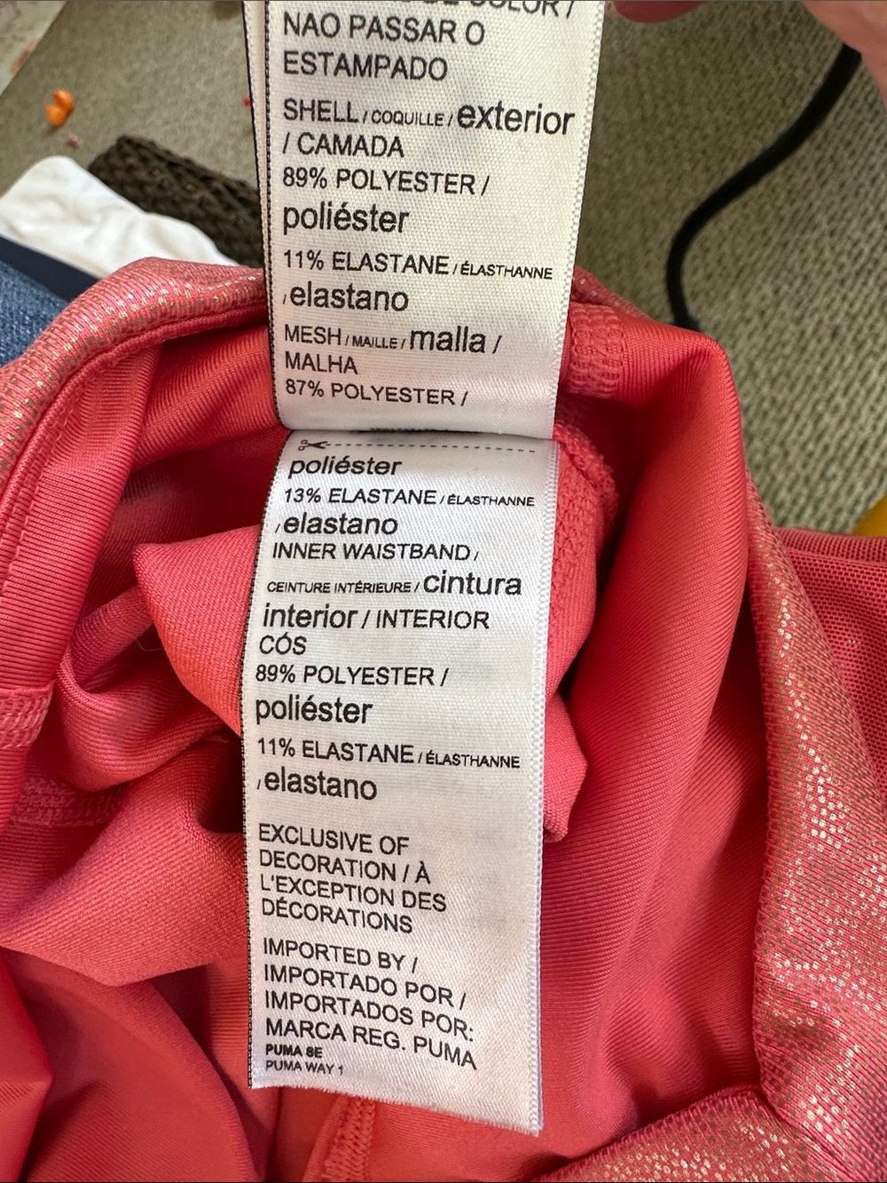 Puma Coral Pink V Front Crop Leggings with Side Pockets size L - Picture 10 of 11